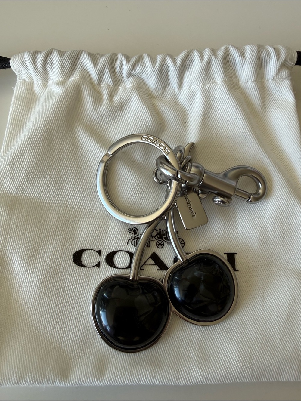 Coach Black Cherry Double Charm Keyring with Silver Hardware